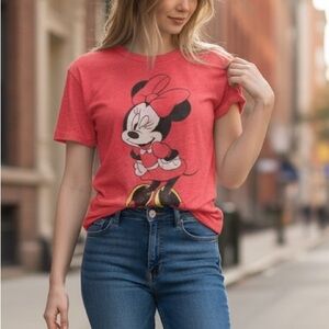 Disney Minnie Mouse Red Graphic T Shirt Women's XL Short Sleeve Casual Top